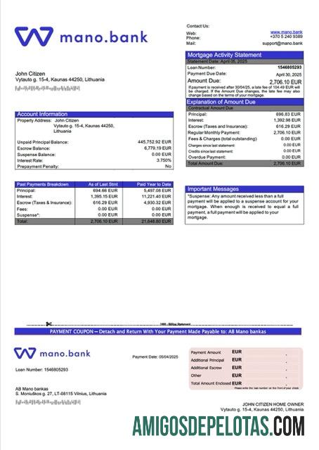 em branco Lituânia AB Mano Bankas Declaração de hipoteca Word e modelo PDF